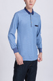 Blue Chest Pocket Collared Polo Plus Size Long Sleeves Men Shirt for Casual Party Office