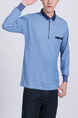 Blue Chest Pocket Collared Polo Plus Size Long Sleeves Men Shirt for Casual Party Office