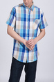 Blue Colorful Collared Button Down Chest Pocket Checkered Men Shirt for Casual Party Office Evening Nightclub