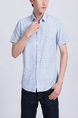 Blue Button Down Collared Chest Pocket Plus Size Men Shirt for Casual Party Office