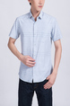 Blue Button Down Collared Chest Pocket Plus Size Men Shirt for Casual Party Office