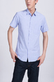 Blue Button Down Collared Chest Pocket Plus Size Men Shirt for Casual Party Office