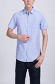 Blue Button Down Collared Chest Pocket Plus Size Men Shirt for Casual Party Office