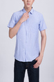 Blue Button Down Collared Chest Pocket Plus Size Men Shirt for Casual Party Office