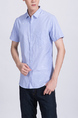 Blue Button Down Collared Chest Pocket Plus Size Men Shirt for Casual Party Office