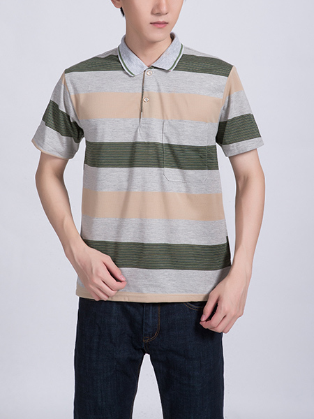 Colorful Striped Collared Chest Pocket Polo Men Shirt for Casual Party Office