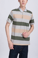 Colorful Striped Collared Chest Pocket Polo Men Shirt for Casual Party Office