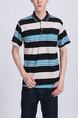 Colorful Striped Collared Chest Pocket Polo Men Shirt for Casual Party Office