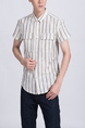 White and Gray Button Down Collared Chest Pocket Men Shirt for Casual Party Office