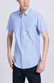 Blue Button Down Collared Chest Pocket Plus Size Men Shirt for Casual Party Office