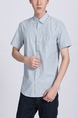 Gray Button Down Collared Chest Pocket Plus Size Men Shirt for Casual Party Office