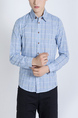 Blue Button Down Collared Long Sleeve Men Shirt for Casual Party Office Evening