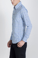 Blue Button Down Collared Long Sleeve Men Shirt for Casual Party Office Evening