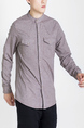 Gray Button Down Chest Pocket Long Sleeve Mandarin Collared Men Shirt for Casual Party Office Evening