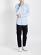 Blue Button Down Collared Chest Pocket Long Sleeve Men Shirt for Casual Party Office Evening