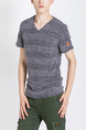 Gray Knitted V Neck Tee Plus Size Men Shirt for Casual Party