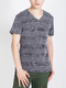 Gray Knitted V Neck Tee Plus Size Men Shirt for Casual Party