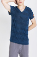 Blue Knitted V Neck Tee Plus Size Men Shirt for Casual Party