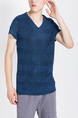 Blue Knitted V Neck Tee Plus Size Men Shirt for Casual Party