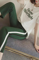 White and Army Green Loose Linking Letter Side Stripe Two Piece Pants Plus Size Jumpsuit for Casual Sporty