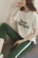 White and Army Green Loose Linking Letter Side Stripe Two Piece Pants Plus Size Jumpsuit for Casual Sporty