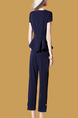 Dark Blue Slim Plus Size Bead Buckled Nine pants Zipped Furcal Pocket Two Piece Pants Jumpsuit for Casual Office Party