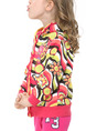 Pink Colorful Contrast Stripe Printed Hooded Ruffled Zipper Girl Jacket for Casual