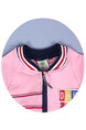 Pink Knitted Stand Collar Contrast Linking Stripe Printed Long Sleeve Girl Jacket for Casual