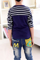 Green Blue and White Slim Round Neck Contrast Stripe Long Sleeve Boy Shirt for Casual