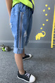 Blue Plus Size Denim Halen Holes Side Stripe Crimping Pockets Adjustable Waist Boy Pants for Casual