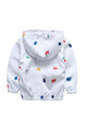 White Colorful Printed Hooded Zipper Pockets Long Sleeve Girl Jacket for Casual