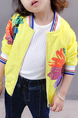 Yellow Colorful Stand Collar Contrast Stripe Located Printed Long Sleeve Girl Jacket for Casual