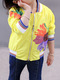 Yellow Colorful Stand Collar Contrast Stripe Located Printed Long Sleeve Girl Jacket for Casual
