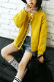 Yellow Stand Collar Letter Printed Pockets Long Sleeve Girl Jacket for Casual