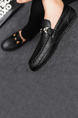 Black Leather Round Toe Platform Breathable Low-Cut Peas Shoes