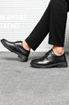 Black Patent Leather Round Toe Platform Breathable Work Shoes