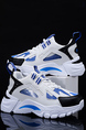 White Blue Leather and Mesh Round Toe Platform Flat Heel Breathable Rubber Shoes