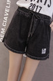 Black Denim U-Shaped Clear Line Adjustable Waist Band One Quarter Shorts for Casual