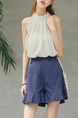 Blue Ruffle Wide-Leg Adjustable Waist One Quarter Shorts for Casual
