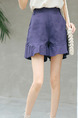 Blue Ruffle Wide-Leg Adjustable Waist One Quarter Shorts for Casual