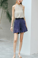 Blue Ruffle Wide-Leg Adjustable Waist One Quarter Shorts for Casual