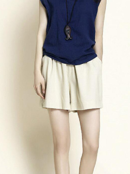 Light Khaki Loose Wide-Leg One Quarter Shorts for Casual Sporty