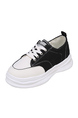 Black and White Leather Round Toe Platform Lace Up Rubber Shoes