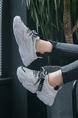 White and Black Mesh Round Toe Platform Lace Up Rubber Shoes