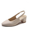 Beige Leather Pointed Toe Platform Chunky Heels