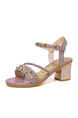 Pink Leather Open Toe Platform Ankle Strap Chunky Heels