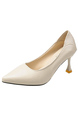 Beige Leather Pointed Toe Platform Stiletto Heels