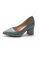 Green Patent Leather Pointed Toe Platform Chunky Heels