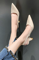 Beige Leather Peep Toe Platform Chunky Heels