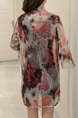 Red White and Black Chiffon Plus Size Printed Flare Sleeve See-Through Long Sleeve Coat for Casual